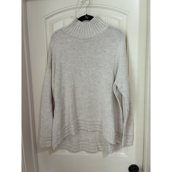 Old Navy Mockneck  Sweater Womens Size Large Beige Crochet Trim - Picture 1 of 2